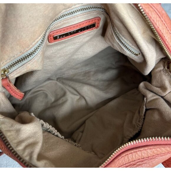 Elliott Lucca Studded Coral Leather Satchel With Chain Strap - Picture 8 of 13